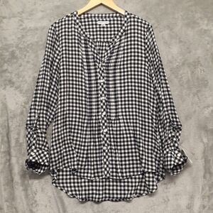 Croft & Barrow Black and White Plaid Button Down Tunic Length Shirt Size XL